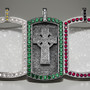 Solid Sterling Silver Celtic Cross Luxury Dog Tag Pendant with Green and Clear CZ Stones
