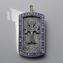 Solid Sterling Silver Armenian Cross Dog Tag Pendant with Purple and Yellow CZ Stones
