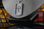 Solid Sterling Silver Armenian Cross Dog Tag Pendant with Purple and Yellow CZ Stones