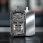 Solid Sterling Silver Russian Cross Dog Tag Pendant with Black and Clear CZ Stones