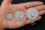 Sterling Silver Diamond Cut Ancient Aztec Mayan Sun Deity Pendant Necklace S M L