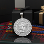 Sterling Silver Diamond Cut Ancient Aztec Mayan Sun Deity Pendant Necklace S M L