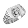 925 Sterling Silver Lucky Horseshoe Mens Rectangular Ring