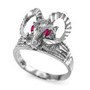Sterling Silver Rams Head Red CZ Textured Ring