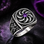 Oxidized Silver Armenian Eternity Khachkar Cross Amethyst Purple CZ February Birthstone Ring