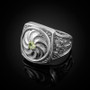 Polished Silver Armenian Eternity Khachkar Cross Peridot Light Green CZ August Birthstone Ring