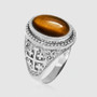 Sterling Silver Jerusalem Cross Tiger Eye Gemstone Ring