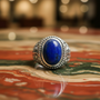 Sterling Silver Jerusalem Cross Lapis Lazuli Statement Ring