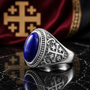 Sterling Silver Jerusalem Cross Lapis Lazuli Statement Ring
