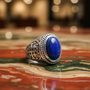 Sterling Silver Jerusalem Cross Lapis Lazuli Statement Ring