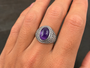 Sterling Silver Jerusalem Cross Amethyst Cabochon Statement Ring