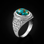 Sterling Silver Jerusalem Cross Blue Copper Turquoise Statement Ring
