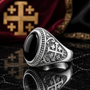 Sterling Silver Jerusalem Cross Black Onyx Statement Ring