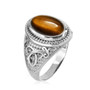Sterling Silver Celtic Band Tiger Eye Gemstone Statement Ring