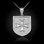 Sterling Silver Maltese Cross Badge Pendant Necklace