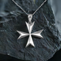 Polished Sterling Silver Maltese Cross Pendant Necklace