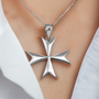 Polished Sterling Silver Maltese Cross Pendant Necklace