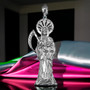 Sterling Silver Santa Muerte Diamond Cut Pendant