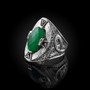 Sterling Silver Celtic Band Green Agate Checker Cut Ring