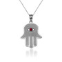 Sterling Silver Hamsa Red CZ Evil Eye Pendant Necklace