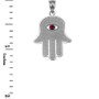 Sterling Silver Hamsa Red CZ Evil Eye Pendant Necklace