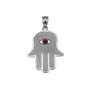 Sterling Silver Hamsa Red CZ Evil Eye Pendant Necklace