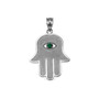 Sterling SIlver Hamsa Green CZ Evil Eye Pendant Necklace