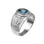Sterling Silver Marijuana Leaf CZ Birthstone Ring