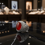 Sterling Silver Jerusalem Cross Red Onyx Gemstone Statement Ring