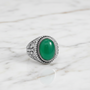 Sterling Silver Jerusalem Cross Green Onyx Gemstone Statement Ring