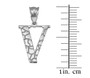 Sterling Silver Nugget Initial Letter "V" Pendant Necklace