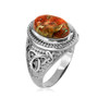 Sterling Silver Celtic Band Orange Copper Turquoise Statement Ring
