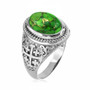 Sterling Silver Jerusalem Cross Green Copper Turquoise Ring