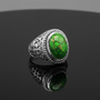 Sterling Silver Jerusalem Cross Green Copper Turquoise Ring