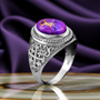 Sterling Silver Jerusalem Cross Purple Copper Turquoise Ring