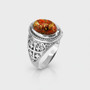 Sterling Silver Jerusalem Cross Orange Copper Turquoise Ring
