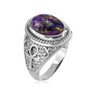 Sterling Silver Egyptian Ankh Cross Purple Copper Turquoise Ring