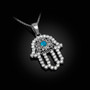 Sterling Silver Filigree Hamsa Turquoise CZ Charm Necklace