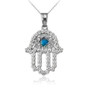 Sterling Silver Filigree Hamsa Turquoise CZ Charm Necklace