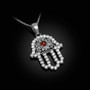 Sterling Silver Filigree Hamsa Genuine Garnet CZ Charm Necklace
