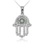 Sterling Silver Filigree Hamsa White Opal CZ Charm Necklace