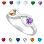 Sterling Silver Infinity Dual Heart CZ Birthstone Ring