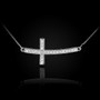 Sterling Silver Sideways Curved Cross CZ Necklace