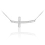 Sterling Silver Sideways Curved Cross CZ Necklace