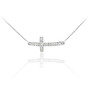 Sterling Silver Sideways Curved CZ Cross Necklace