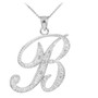 Sterling Silver Cursive CZ Letter Initial Pendant Necklace