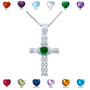 Sterling Silver Claddagh Celtic Cross CZ Birthstone Pendant Necklace