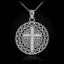 Sterling Silver Filigree Heart Cross CZ Pendant Necklace