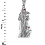 Sterling Silver Santa Muerte Red CZ Pendant