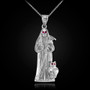 Sterling Silver Santa Muerte Owl Red CZ Pendant Necklace